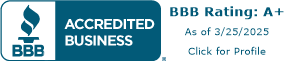 Emally's Construction BBB Accredited Business logo with A+ rating, dated 3/23/2023.
